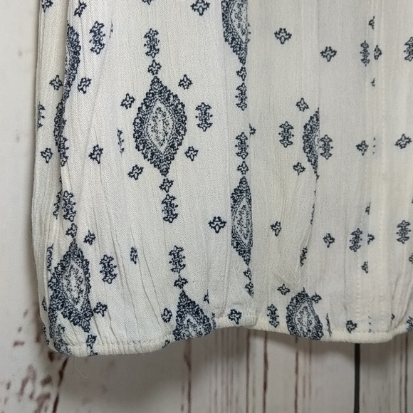 Chloe & Katie Peasant Shirt Cream Navy Cottage Hippie Sheer Boho Prairie Casual - Picture 5 of 14